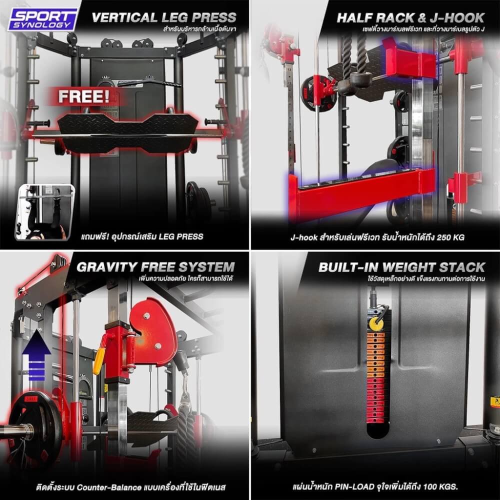 เครื่องสมิทแมชชีน SPORTSYNOLOGY MODEL-X เครื่องออกกำลังกาย รองรับการเล่นได้มากกว่า 250 ท่า (เครื่องเปล่า)